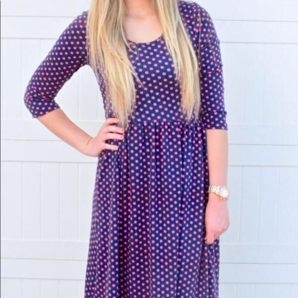 Pink/Navy Polka Dot Fit n Flare Dress (Size Small)